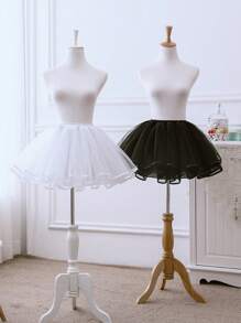 白色黑色洛丽塔可爱无骨蓬蓬裙角色扮演衬裙女式衬裙芭蕾舞裙配缎带秋装女士 - 白色 - 查看 1