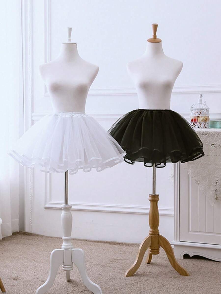 白色黑色洛丽塔可爱无骨蓬蓬裙角色扮演衬裙女式衬裙芭蕾舞裙配缎带秋装女士 - 白色 - 查看 1