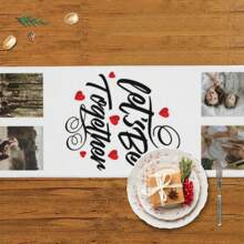 1pc Customized Table Runner With Photo Collage And Text/Logo, Suitable For Home, Resort, Holiday, Wedding, Ceremony, Christmas Decor