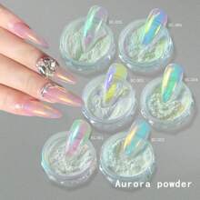 0.2g/Box Nail Powder Pearl Rubbing On Nails Aurora Pink Chrome Dust Nail Art White Moonlight Mirror Glitter Manicure Holographic Powder Nail Art Decoration