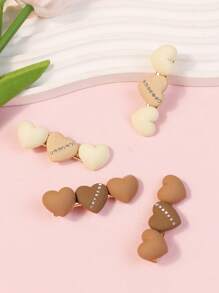 2 件心形发夹带水钻装饰，适合儿童/女孩日常使用