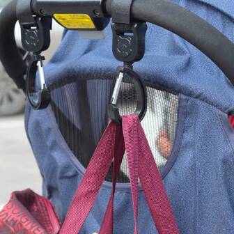 2 件套卡通金属婴儿推车收纳挂钩，强力承重尼龙带挂钩，适用于婴儿保护车或伞车，方便旅行