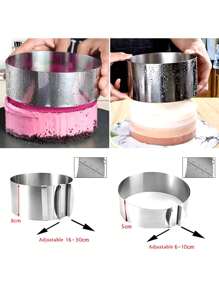 1 pieza Molde ajustable para anillo de pastel de acero inoxidable 430 de 6-30 cm, resistente a la oxidación, con escala, para repostería - Plateado - Ver 3