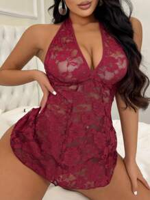 2 piezas Lencería sexy para mujer Vestido mini transparente de cuello halter, adecuado para citas románticas y ocasiones especiales, rave