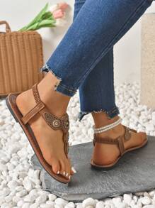 Latest Style Bohemian Flat Toe-Ring Gladiator Sandals For Women, Brown - Brown - View 6