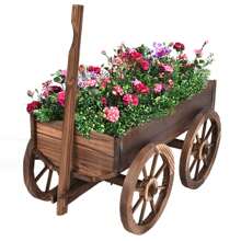 Lifezeal Wood Wagon Flower Planter Pot Stand W/Wheels Home Garden Outdoor Decor