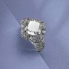 1 件 S925 纯银复古戒指，镶有 5 克拉莫桑石，奢华结婚戒指，适合婚礼、派对、节日、生日礼物、情人节礼物、斋月珠宝 - 銀色 - 查看 2