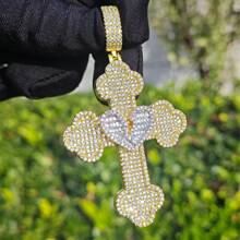 1pc Cracked Heart Cross Pendant, Brass Cubic Zirconia Charm, Hip Hop Style For Daily Wear, Comes With 1pc Braided Chain - Style - View 15