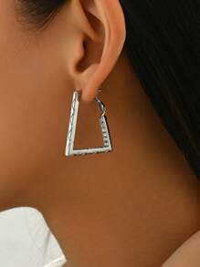 1 对时尚几何 T 形简约休闲锆石耳环女士 - 銀色 - 查看 3