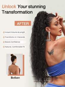 马尾辫接发，30 英寸卷曲马尾夹爪发接发蓬松自然合成假发女士深棕色 - 彩色 - 查看 6