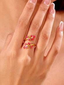 1 pieza Anillo de mujer de acero inoxidable con incrustaciones de strass en color mezclado, de estilo exagerado y con diseño de goteo. Se puede ajustar. Adecuado para uso diario y casual, así como para fiestas y regalos.