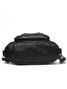 Bolso de cubo de piel de PU negro casual multifuncional con múltiples bolsillos - se puede usar como bolso de hombro, bolso cruzado o mochila, versátil para el trabajo, la escuela, las compras y las citas - Negro - Ver 9