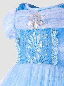 Blue Jewels Lace Trim Tulle Princess Dress For Young Girls - Multicolor - View 5