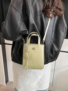 1pc Fashion Women Handbag, Shoulder Bag, Mini Bag, Crossbody Bag, Satchel Bag, PU Leather Material Scratch & Wear-Resistant, Suitable For Shopping, Dating, Party, Commuting, Adjustable Strap, Elegant Minimalist Casual Green Tote Bag, (7.1in*5.9in*2.4in) - Green - View 5