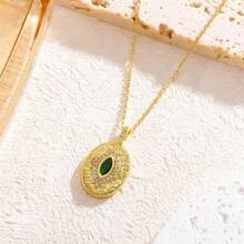 1pc Gold-Tone Stainless Steel Oval Gemstone INS Fashionable Simple Vintage Versatile Women's & Couples' Streetwear, Daily Wear, Festival Party Accessory - Oval Gemstone - View 7