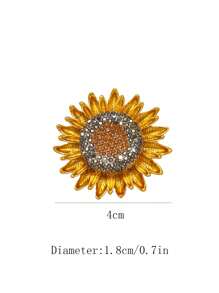 1 件时尚奢华方晶锆石装饰 3D 向日葵开口戒指 - 金黃色 - 查看 4