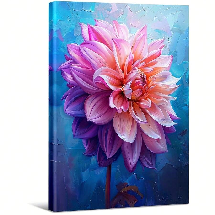 Sweater And Purple Lotus Painting With Blue Background. Large Wooden Framed Wall Painting Artist Home Decoration Oil Painting - Bedroom, Bathroom, Living Room, Office, Kitchen, Christmas Gifts - 1 Piece