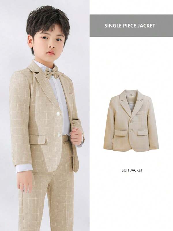 Chaqueta tipo esmoquin para niños pequeños, blazer a cuadros con solapa entallada, atuendo formal para fiestas, bodas y eventos para niños