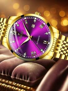 Carotif 自动手表，金色不锈钢表带，紫色表盘，罗马数字 - 紫色 - 查看 2