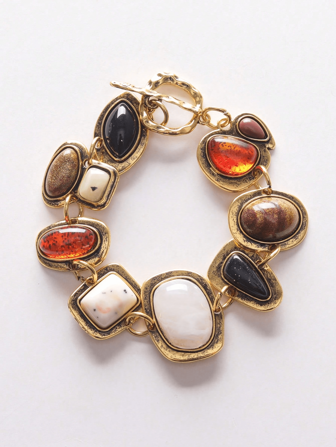 1pc Bohemian Vintage Style Gold Metal Hollow Chain With Resin Decoration Bracelet For Women (Random Resin Color)
