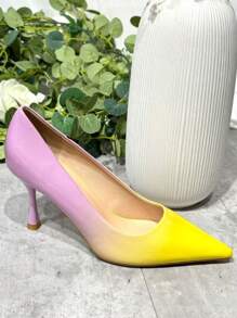 Tacones altos elegantes de color degradado con puntera de punta, tacones altos de moda para el verano - Amarillo - Ver 2