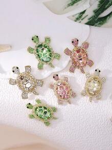1pc Luxurious Green Rhinestone & Crystal Turtle Shaped Brooch Pin For Men And Women In Daily Wear - Yellow Gold - View 7
