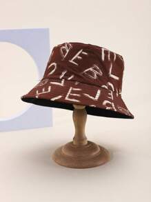 1 pieza Sombrero de cubo con estampado de letras y geométrico, estilo casual bohemio y callejero, en poliéster, con protección contra el viento y los rayos UV, para uso decorativo, sombrero de sol para actividades al aire libre como pesca, senderismo, primavera/verano, unisex