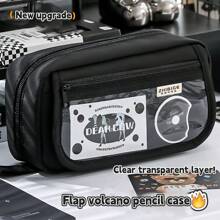 1个装铅笔袋，内含熊猫胸针，可DIY火山图案，新款扁平折叠便携超大容量，正面透明窗口，极具吸引力的文具盒/铅笔盒，返校文具用品，返校季，学习用品，铅笔盒，铅笔袋，书包 - 彩色 - 查看 9