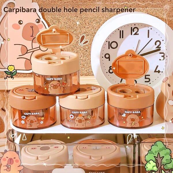 1 pieza/Afilalápices de doble orificio con tapa divertida con forma de Capibara, afilalápices de dibujos animados creativos mini para estudiantes, afilalápices y recortador adecuado para lápices de escuela, regalo pequeño para fiesta en casa (estilo aleatorio)