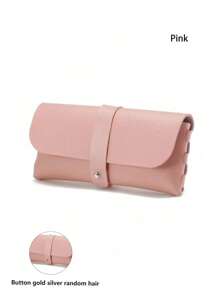 1pc Glasses Case With Buckle Closure, Portable Eyeglasses Box For Sunglasses And Reading Glasses, Colored Pu Leather Pink