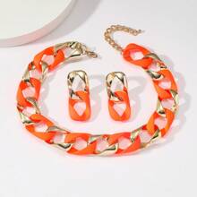 3pcs/Set Figure-8 Twist Resin Chain Necklace And Earrings Jewelry Set, High-End Luxurious Style Ornament For Women