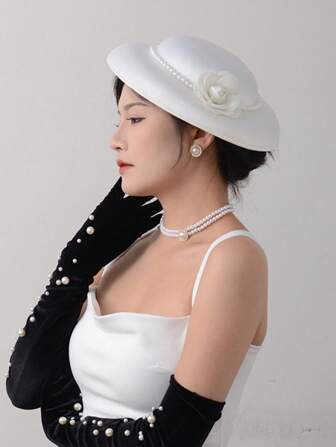 Sombrero de mujer francés a la moda, adecuado para vestirse de novia, sesión de fotos de boda, fiesta, cumpleaños, reunión de festivales, tocado decorativo