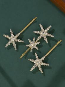 3pcs Star Hair Clips Rhinestone Hairpin Metal Hair Barrettes Elegant Geometric Hair Pins Fashion Hair Barrettes Accessories For Women Girls,Gold Head Piece