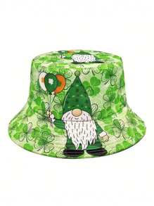 1pc Unisex Printed Bucket Hat, Reversible Irish Festival Pattern Design, Spring/Summer
