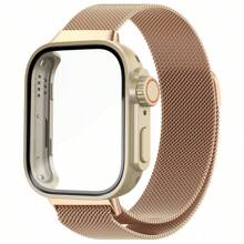 Estuche de vidrio + Pulsera de bucle milanés compatible con Huawei Watch Fit 3 Brazalete magnético de acero inoxidable compatible con Huawei Watch Fit 3 Protector de pantalla Estuche