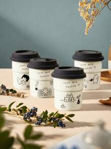 1 件卡通猫陶瓷咖啡杯，带硅胶盖的办公室拿铁杯，防漏，适合办公室和家庭使用，可微波炉加热，是返校最佳生日礼物