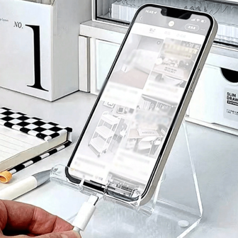 1个亚克力桌面手机支架，保护性包装，创意装饰兼充电功能，适用于手机、平板电脑，防滑设计，适合多种场景