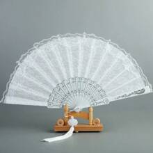 1pc Antique Style Double Layer Orchid Lace Folding Fan, Plastic Dance Fan - Multicolor - View 2