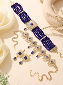 摩洛哥风格女士首饰套装，包含发带、项链和耳环，共3件，复古宫廷风格，适合新娘、婚礼、节日礼物和情人节配饰。