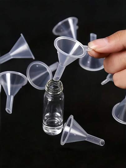 Set mini pâlnii din plastic de 5 buc, pentru umplerea parfumului, ulei esențial, sticle goale, produse chimice de laborator științific, arte și meșteșuguri, pâlnii mici din plastic transparent
