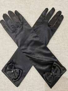 1 Pair Children's Satin Gloves Princess Satin Fabric Magic Gloves For Girl - Black - View 12