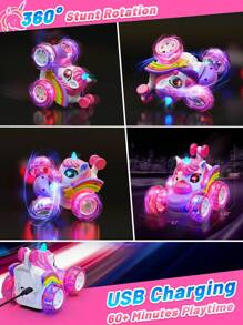 Remote Control Car RC Stunt Cars For Girl 360°Stunt Rotation 4WD Remote Cars For Kids 3-6 Double Sided RC Car With LED Lights,2.4GHz Electric Toy Car,Birthday Gift For 3 4 5 6 Year Old Girl - Pink - View 5