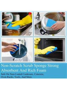 12/6/4pcs Non-Scratch Scrub Sponges,Sponges For Cleaning Kitchen,Bathroom, And Household, Non-Scratch Sponges Safe For Non-Stick Cookware,12 Scrubbing Sponges