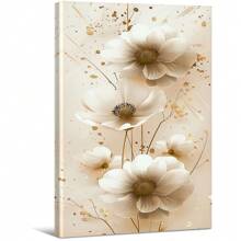 The White Flowers With The Golden Accent In A Soft Background. Large Wooden Framed Wall Painting Artist Home Decoration Oil Painting - Bedroom, Bathroom, Living Room, Office, Kitchen, Christmas Gifts - 1 Piece