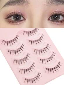 5 Pairs Full Strip Style False Eyelashes - Natural Curl, Thick, Long, Soft, Crossed, Winged, Black Band But Not Scratchy, Charming Cartoonish Looking, Reusable, Suitable For Daily Life, European And American Style, Portable, Easy To Apply