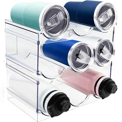 THELIFE 2/3/4 Layers Stackable Water Bottle Organizer, Large Compartment Water Bottle Holder, Clear Water Bottle Organizer For Cabinet, Bottle Rack For Kitchen Organization And Storage