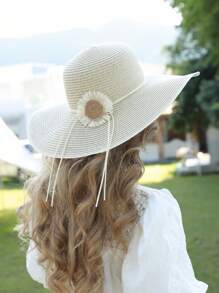 1pc Women Flower Decor Boho Sunflower Straw Hat, For Beach Foldable Beach Hats For Women, Embroidered Floppy Hats For Women Beach, Vacation, Cruise, Honeymoon, - A - View 15