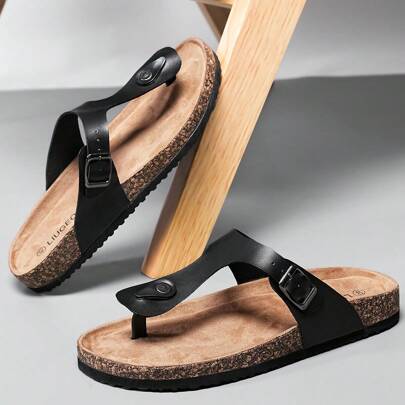 Chinelos unissex, sandálias casuais confortáveis de cortiça macia para ambientes internos, externos, praia, antiderrapantes