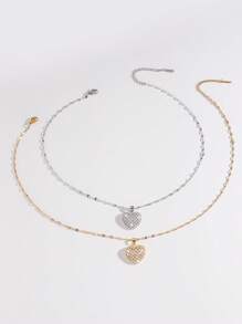 1 件铜方晶锆石心形吊坠项链，优雅奢华的欧式风格，适合送给朋友和家人的礼物 - 彩色 - 查看 4