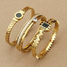 3/1pcs Stainless Steel Women's Bangle Set, Minimalist Zirconia Stone Inlay Fashion Bracelet Combo, Suitable For Daily, Photoshoots, Parties, Gifting, All Seasons